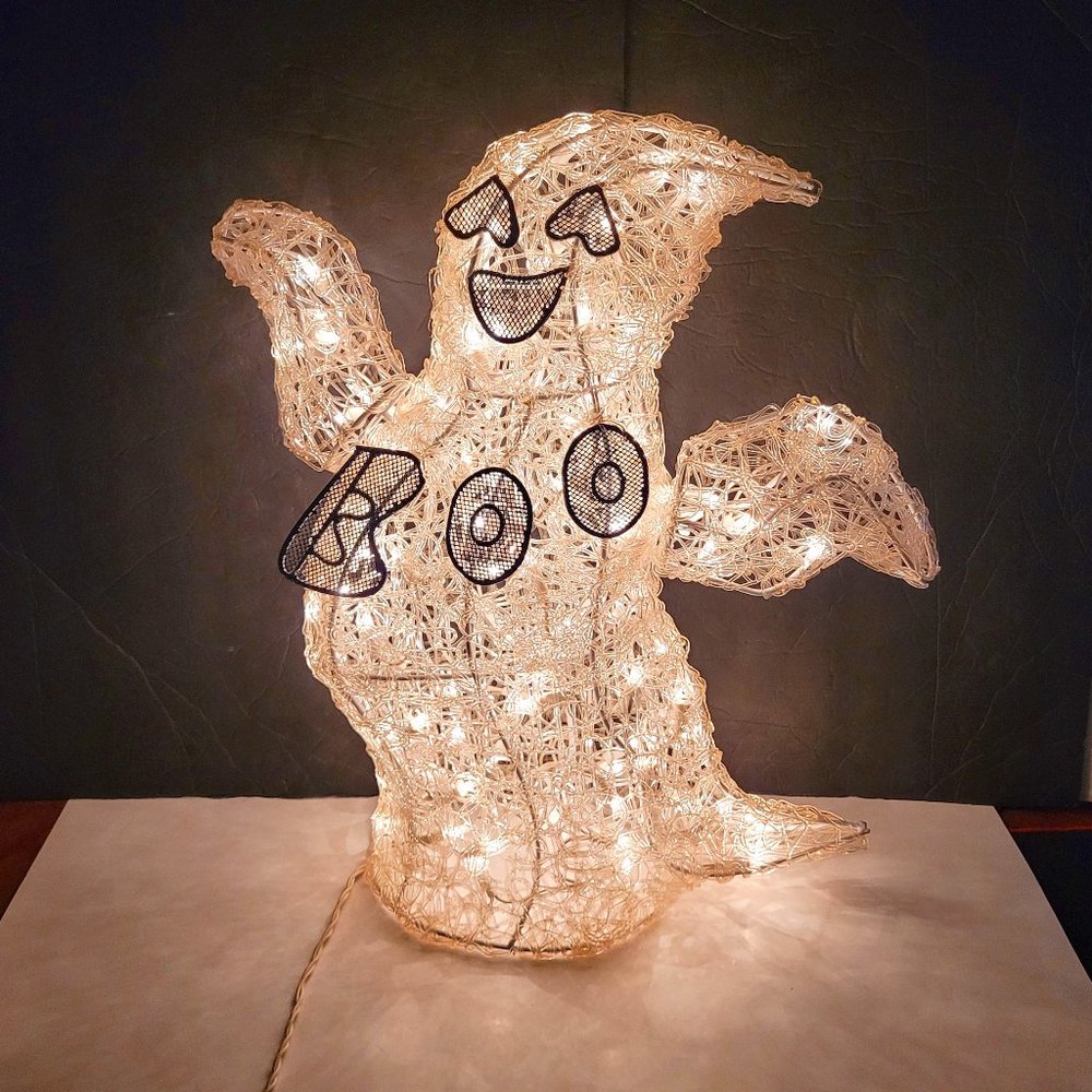 Vintage Large Lighted Pre Wired Indoor Outdoor Crystal Glow Ghost 20in Tall